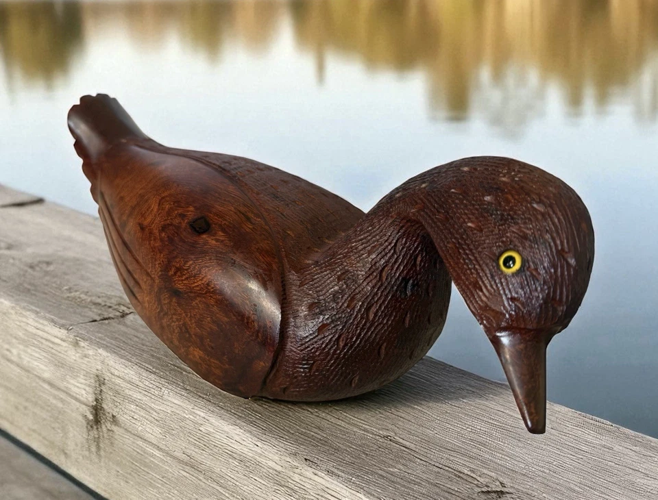 Boneco vintage esculpido à mão madeira pato marrom escuro madeira maciça decoração para casa - Imagem 1 de 4
