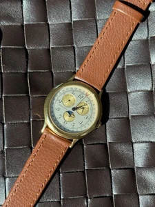 Vintage Zenith Rare Triple Calendar Moonphase Wristwatch Watch Quartz Gold Men’s - Picture 1 of 4