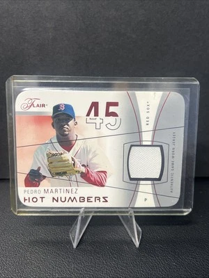 2004 Flair PEDRO MARTINEZ Hot Numbers Patch #HN-PM Red Sox HOF Red Die-Cut /18 - Image 1 of 2