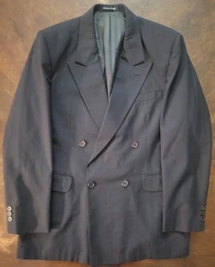 Vintage Towncraft Blazer Mens 42R Black Peak Lapel Double Breast Coat Jacket - Picture 1 of 12