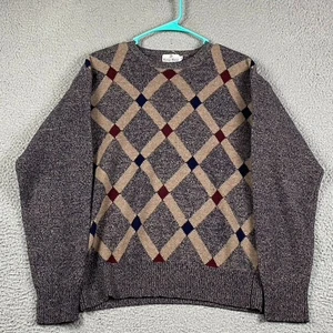 VTG Neiman-Marcus Men's Medium Argyle Lambswool Sweater Made Hong Kong - Picture 1 of 9