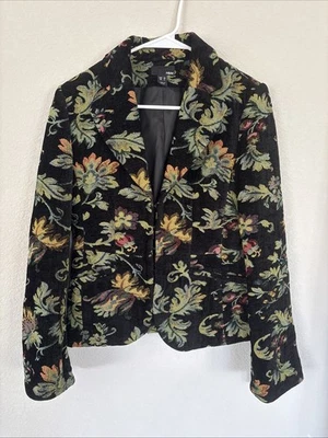 Chaqueta Blazer H&M Para Mujer Vintage Tapiz Floral EE. UU. Talla 8 Negra/Verde Foto 1 de 4