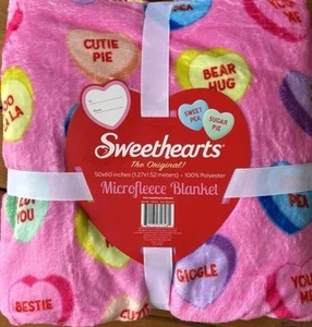NEU Sweethearts Conversation Herzen Valentinstag Microfleece Überwurf Decke 50x60" - Bild 1 von 3