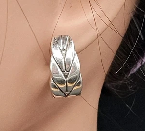 John Hardy Sterling Silver Hoop Earrings Crescent Bamboo Design 9g Marked 925 - Picture 1 of 16