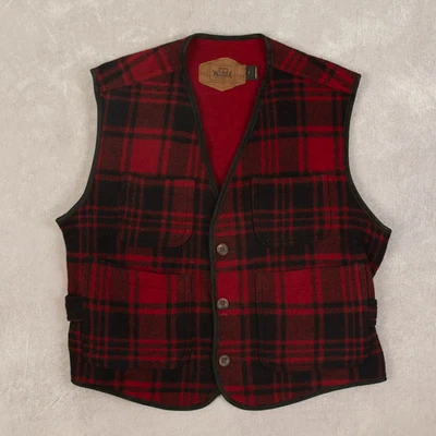 Woolrich Vintage 90s Checked Wool Vest Jacket L Made in USA Men's Red Americana - Image 1 of 4