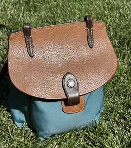 Dooney & Bourke Turquoise Nylon w/Leather Crossbody Saddle Bag Backpack Purse - Picture 1 of 19