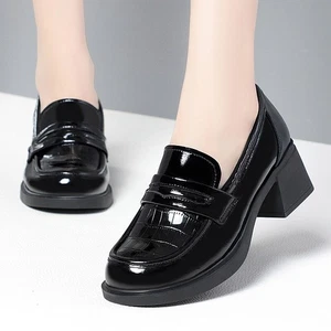 Womens Block Heels Shoes Japanese School Girls Slip On Round Toe Oxfords Pumps - Picture 1 of 9