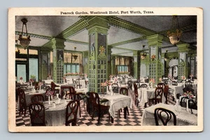 Vintage Peacock Garden Westbrook Hotel Fort Worth Texas Postcard 1921 - Picture 1 of 2