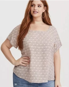 Torrid Geo-Print Georgette-Bluse hinten offen Damen Übergröße 3X rosa Freizeit - Bild 1 von 10
