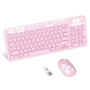 Sakura kabellose Tastatur und Maus Combo, niedliche rosa Retro Schreibmaschine runde Ke... - Bild 1 von 7
