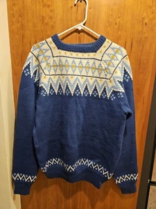 Vtg Nordic Ski Sweater 100% Wool Norway Hand Made O. Allers Nilssen Blue Women L - Picture 1 of 3