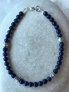 Lapis Lazuli Gemstones - Men’s Bracelet - 925 Sterling Silver/Tibetan Silver Mix - Picture 1 of 5