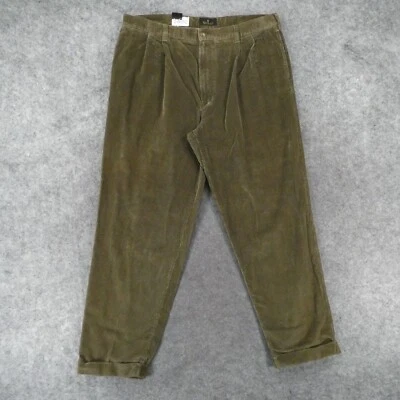 Bill Blass Pants Mens 38x32 Black Label Pleated Olive Brown Corduroy VTG - Image 1 of 4