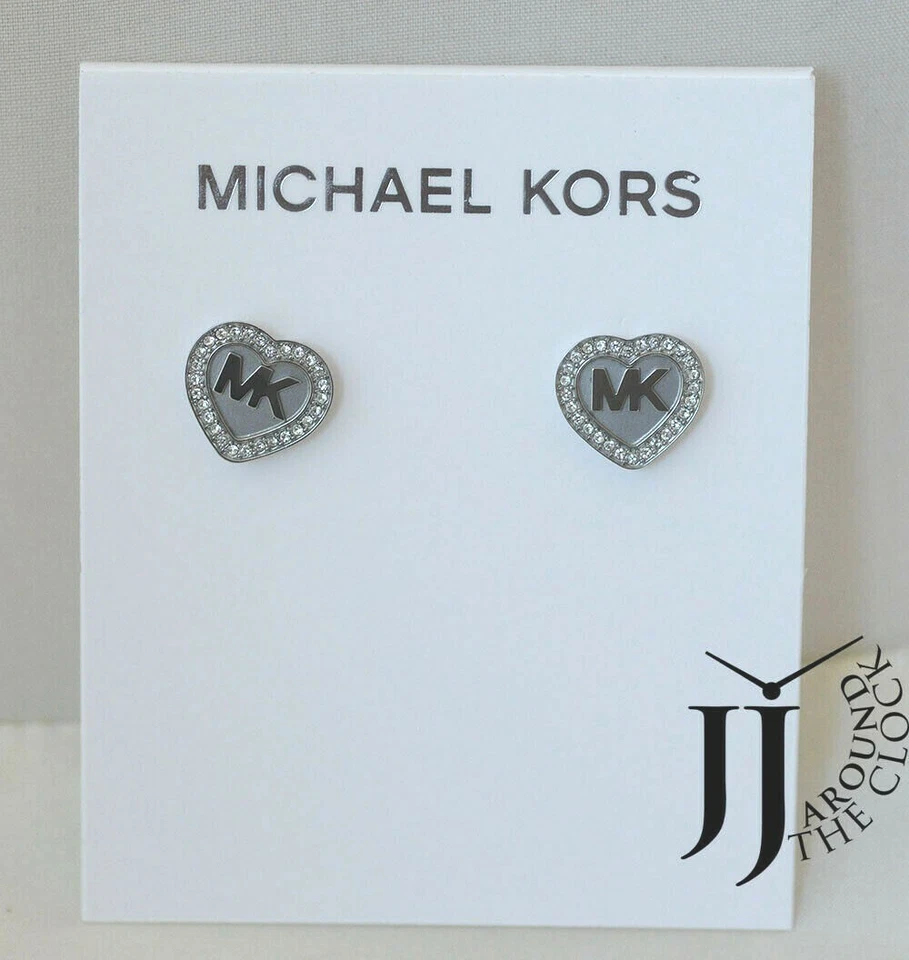 New Michael Kors Ladies Earring Silverstone Heart Logo Stud Push Back MKJ6260040 - Image 1 of 1