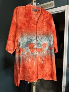 JORDAN CRAIG Men Hawaiian ALOHA shirt p2p Size XL camp luau palm tree Orange VTG - Picture 1 of 5