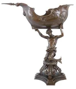 Grande antica figura bronzo acquario ciotola firmata Auguste Moreau 21" RARA UNICA - Foto 1 di 8