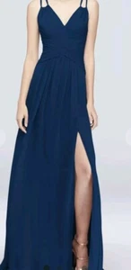 Davids Bridal Plunging V-Neck Crinkle Chiffon Bridesmaid Dress Size 8 - Picture 1 of 14