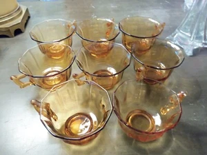 Set of 8 Cambridge Amber Decagon Depression Glass Cups Marked-Excellent! - Picture 1 of 7