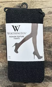 Worthington Fashion Textured Tights Size S/M Black Gray Herringbone Pattern New - Picture 1 of 5