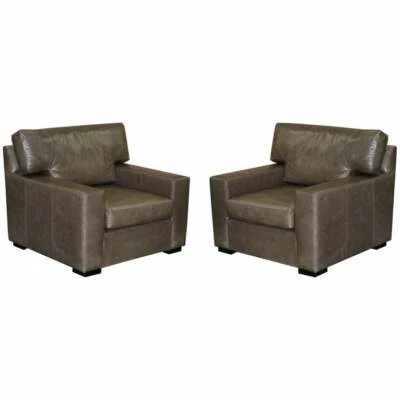 LUXURY PAIR OF VERY LARGE CONTEMPORARY GREY LEATHER ARMCHAIRS OR LOVE SEATS - Image 1 of 4