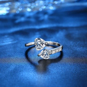 925 Sterling Silver 1.55 Ct Heart Cut Simulated Diamond Wedding Band Ring Gift - Picture 1 of 6