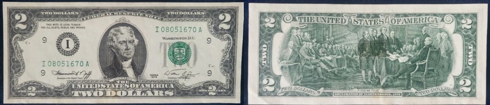 1976 FEDERAL RESERVE NOTE UNITED STATES TWO DOLLARS SERIES 1976 I08051670A - Image 1 of 3