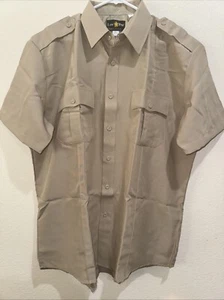 Camicia Law Pro uomo taglia Large 17-17 1/2 kaki manica corta realizzata da Quartermaster - Foto 1 di 3