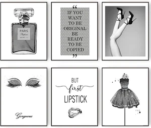 Fashion Wall Art Prints Silver Grey Room Decor Glitter Black Dress Wall Decor Ar - Picture 1 of 12