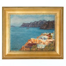 Santorini Greece Seaside Landscape Original Oil Painting Fine Art Signed Framed 