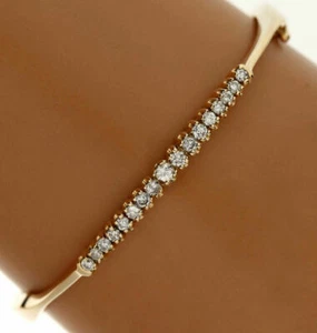 6Ct Genuine VVS Moissanite Women's Bangle Bracelet 14K Yellow Gold Plated Silver - Picture 1 of 7