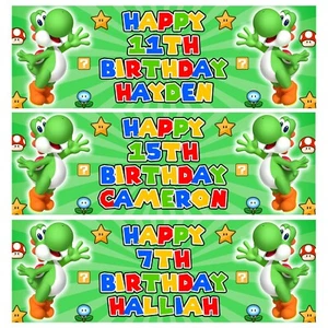 YOSHI Personalised Birthday Banners - Super Mario Birthday Banners - Luigi - Picture 1 of 1