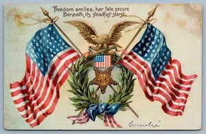 Tucks Postcard FREEDOM SMILES, HER FATE SECURE BENEATH ITS STEADFAST STARS". - Picture 1 of 2