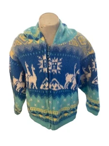 Andino Artesanias Kids Wool Sweater Llama Sun Zip Up Hoodie Blue Light Pilling - Picture 1 of 7