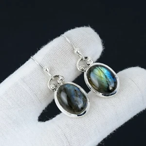 Blue Fire Labradorite Gemstone Handmade 925 Sterling Silver Earring For Women - Picture 1 of 4