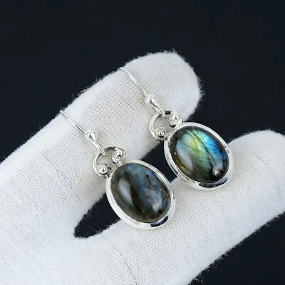 Orecchino In Argento Sterling 925 Fatto A Mano In Labradorite Blu Per Donne - Immagine 1 di 4