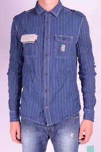 $248 Diesel Small Blue Stripe Denim Stepy-B Western Shirt Rooke Leo WorkWear VTg - Picture 1 of 11