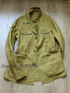British Men's 100% Linen Safari Jacket Pockets Slim Fit Hunting Coat Casual Tops - Picture 1 of 19