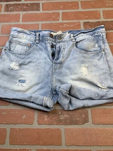 Zara TRF Denim Shorts Adult Womens Size 08 Distressed Cuffed Low Rise Light Wash - Picture 1 of 15