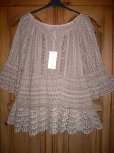 Carla Gianinni beige Spitze Kaftan Top 3/4 Ärmel & Quasten in Größe 16/18 neu mit Etikett - Bild 1 von 1