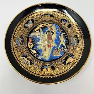 Piatto Vintage Made In Greece Oro 24K Ceramica Ibisco Rodi Rodi Decorazione - Foto 1 di 6