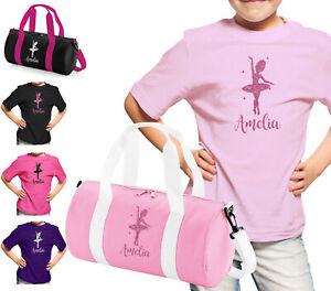 Personalised Glitter Ballerina T-Shirt Or Barrell Bag Dance Dancer Gift Kids