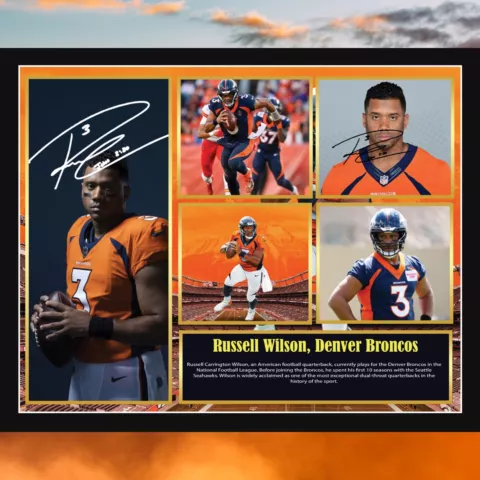 Russell Wilson, Denver Broncos, Football Quarterback, Sports Memorabilia Frame Cover