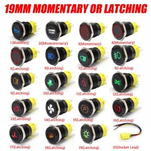 19mm 12V LED Power Symbol ON-OFF Druckknopf Schalter Latch Metall Wasserdicht - Bild 1 von 11