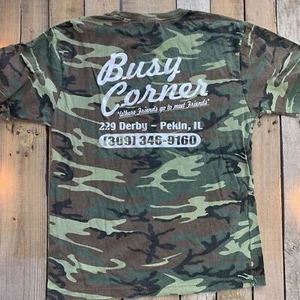 Busy Corner Pekin Illinois Camouflage Mens T-Shirt Size L - Picture 1 of 6