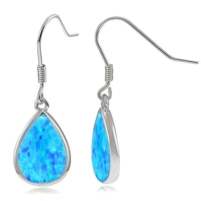 Sterlingsilber Künstlicher Blau Opal Tropfen Ohrringe - Bild 1 von 3