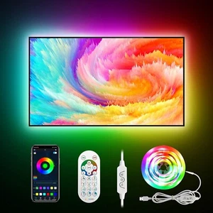 TV LED Hintergrundbeleuchtung Streifen 4M USB Powered RGBIC Fernbedienung Musik Sync für 55-75" TV - Bild 1 von 4