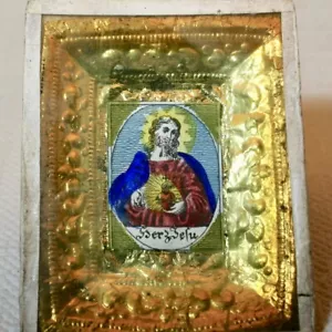 Andachtsbild Herz Jesu Kupferstich koloriert 8,5cm - Imagen 1 de 5