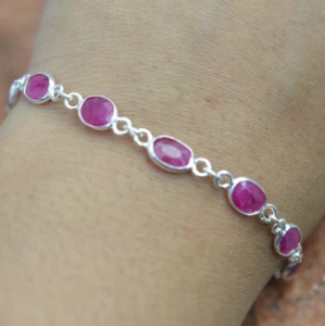 Simulated Ruby Gemstone 925 Sterling Silver Jewelry Handmade Silver Bracelet - Picture 1 of 4