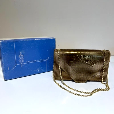 Bolso de Noche Vintage Whiting And Davis Malla Bronce Correa Ajustable con Caja Original Foto 1 de 4