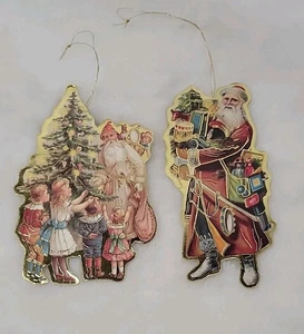 2 VTG Cardboard 2 Sided Christmas Ornaments  - Picture 1 of 3